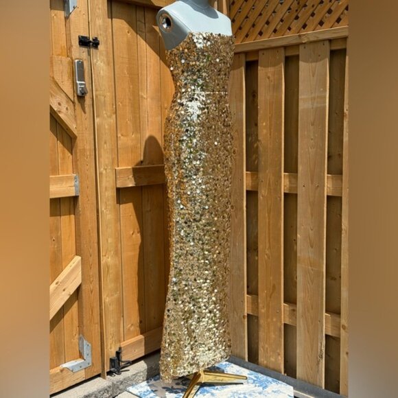 🆕 BRONX & BANCO 🧿 NWOT Farah Strapless Sequins Gown, Gold, Sz XS US 2 - Picture 5 of 14